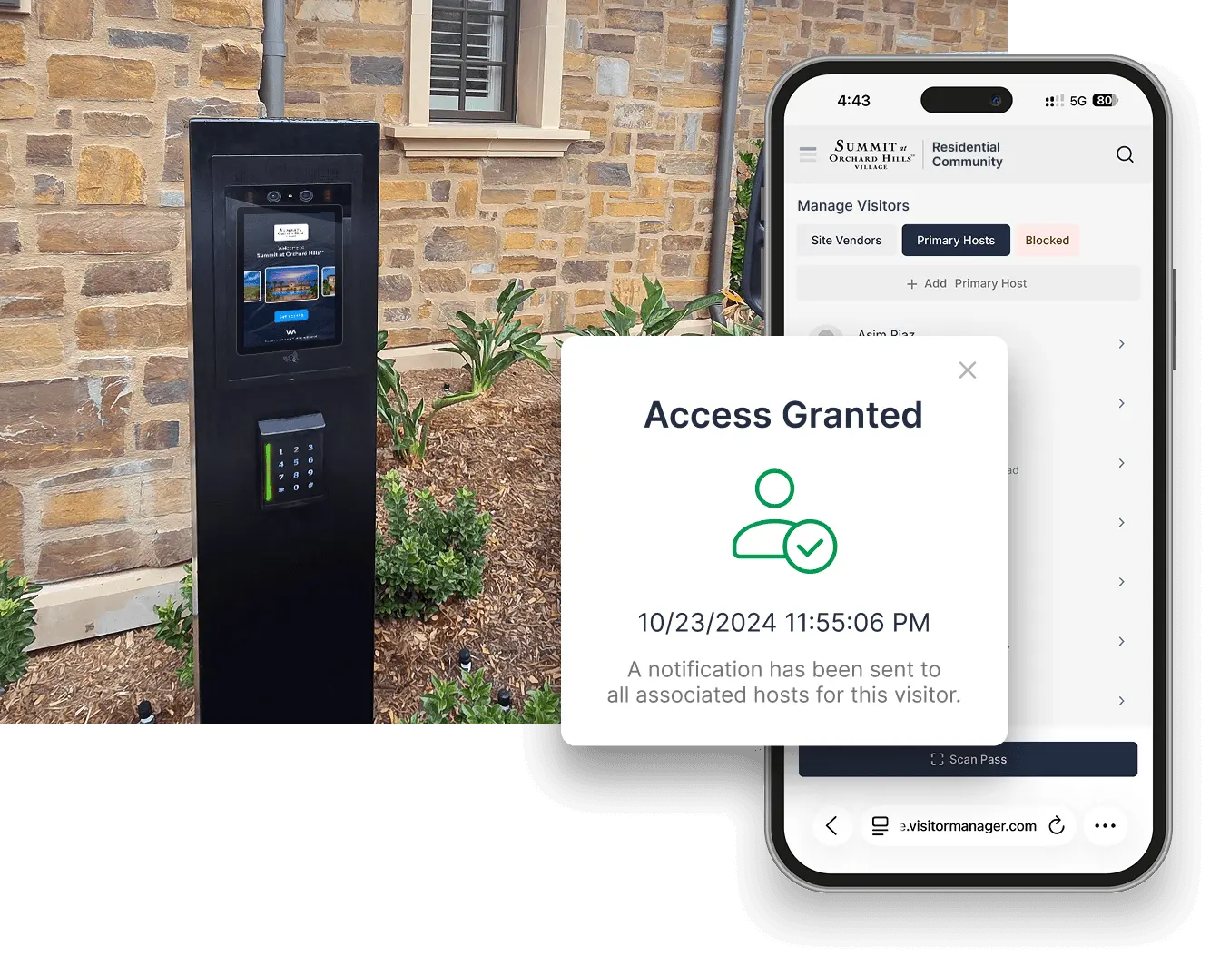 Visitor access approved notification inside VisitorManager dashboard.